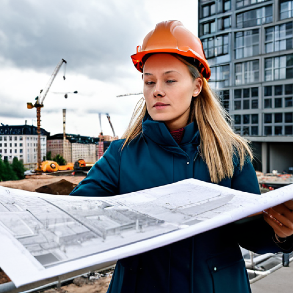 **

"A professional female architect, fully clothed in a stylish yet modest Scandinavian-designed outfit (think muted colors, comfortable fabrics), is reviewing blueprints on a construction site in Stockholm. The background features modern buildings under a slightly overcast sky. Perfect anatomy, correct proportions, natural pose, well-formed hands, proper finger count, professional lighting, safe for work, appropriate content, fully clothed, professional."

**