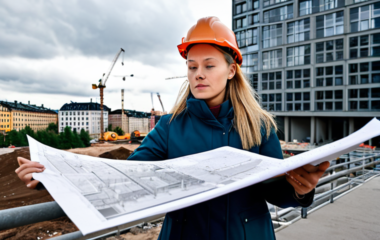 **
"A professional female architect, fully clothed in a stylish yet modest Scandinavian-designed outfit (think muted colors, comfortable fabrics), is reviewing blueprints on a construction site in Stockholm. The background features modern buildings under a slightly overcast sky. Perfect anatomy, correct proportions, natural pose, well-formed hands, proper finger count, professional lighting, safe for work, appropriate content, fully clothed, professional."
**
